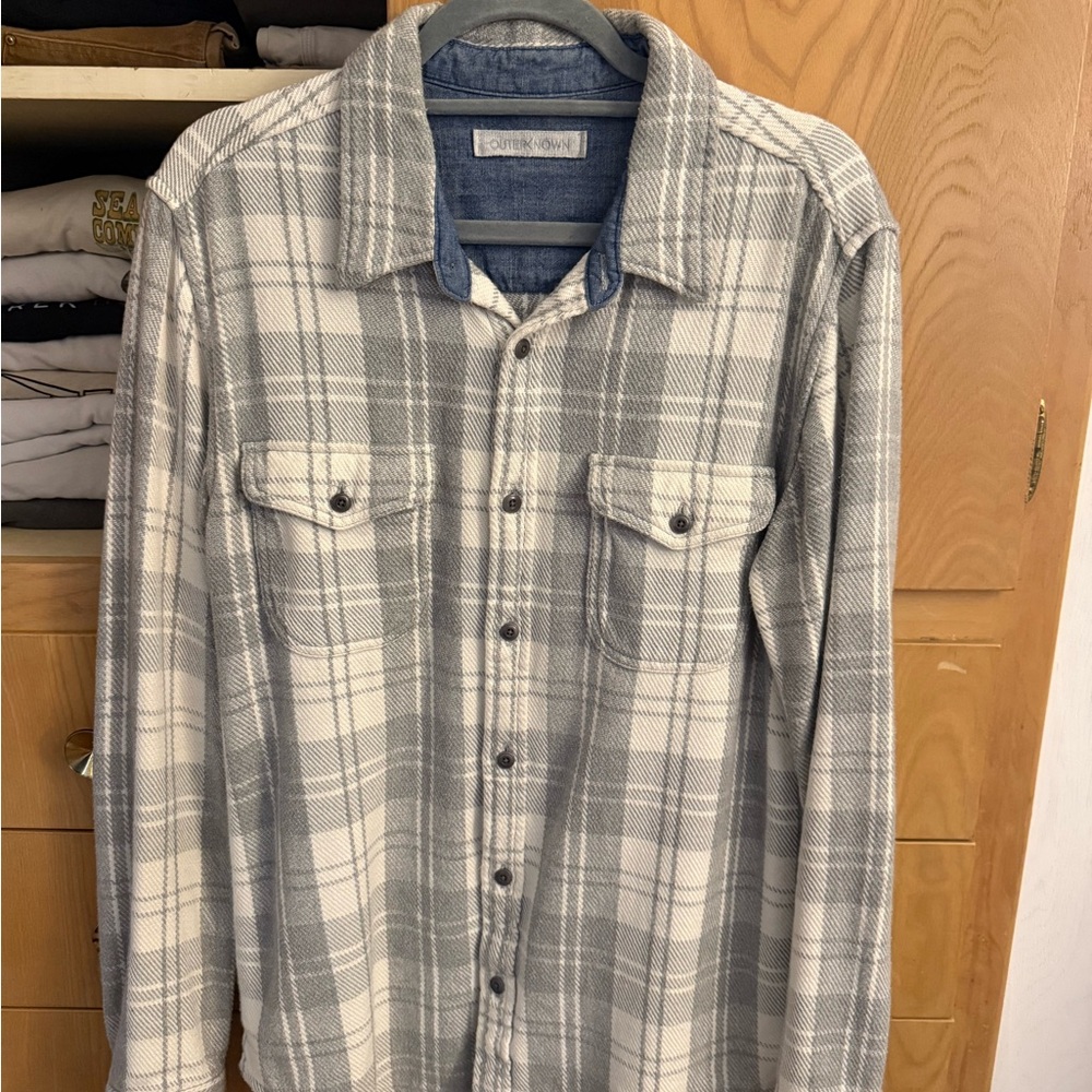 LIKE NEW Outerknown Gray and White Plaid blanket shirt